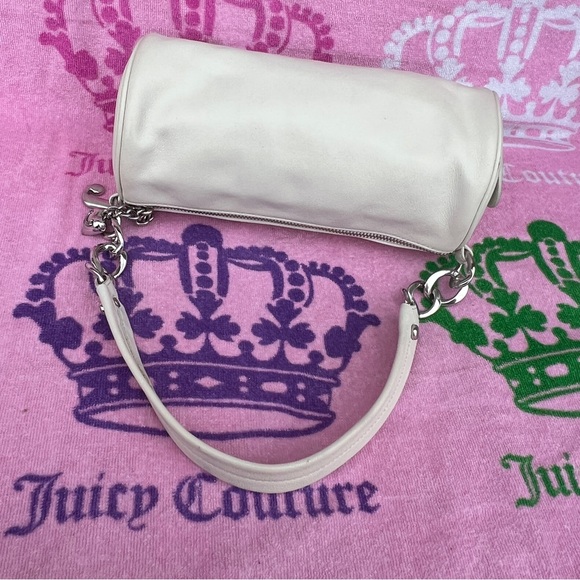Vintage White Juicy Couture Purse Barrel Bag Handbag Satchel Y2K - Picture 12 of 13